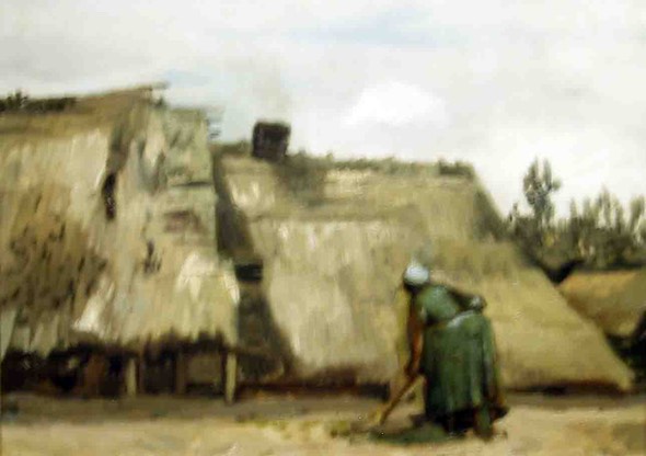 Peasant Woman Diggin in Front of Her Cottage van Gogh
